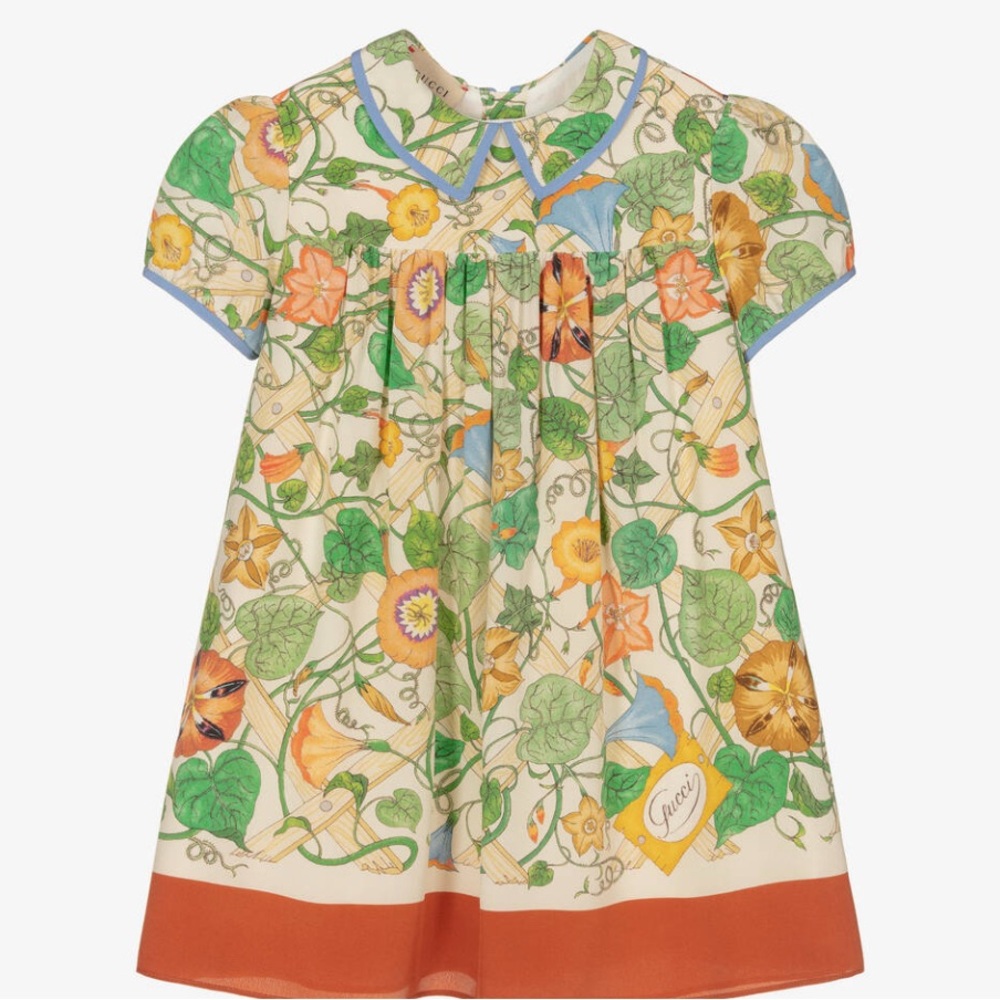 Gucci Multicolor Floral Dress with Blue Trim
